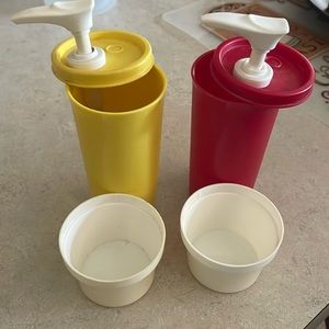 Tupperware vintage ketchup and mustard containers.